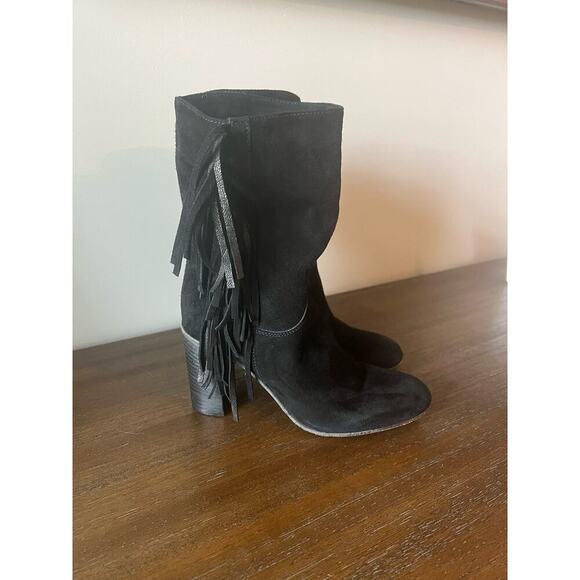 Free People Shoes - Free People Wild Rose Slouch Fringe Boot Black Suede Western - Size 36 (6-6.5)